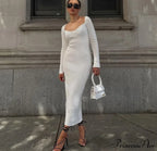 Knitted Sleeves Gown and Women Long Sweater Shoulder Off with Design