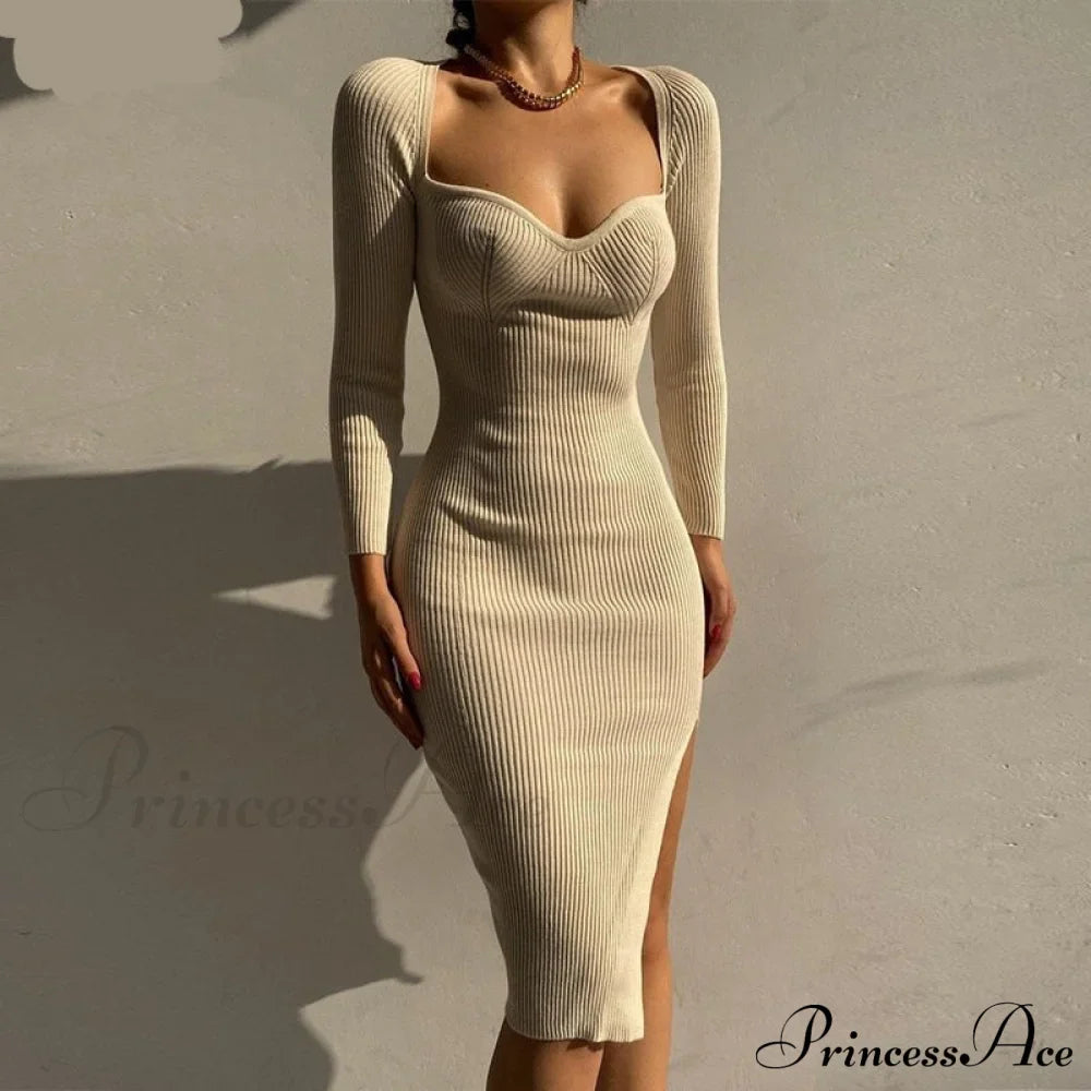 Knitted Sleeves Gown and Women Long Sweater Shoulder Off with Design