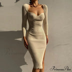 Knitted Sleeves Gown and Women Long Sweater Shoulder Off with Design