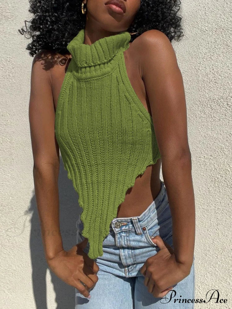 Knitted Turtleneck Stylish Backless Crop Top