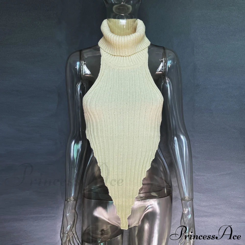 Knitted Turtleneck Stylish Backless Crop Top