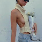 Knitted Turtleneck Stylish Backless Crop Top