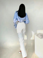 Korean Style Long Sleeve Button Crop Blouse