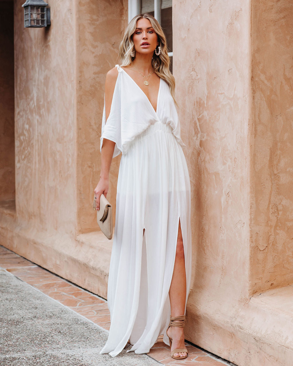 Korrine Cold Shoulder Maxi Dress Off White