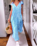 Zenaida Elevated Dress with V Neck and Short Sleeves Evening Wear Edit