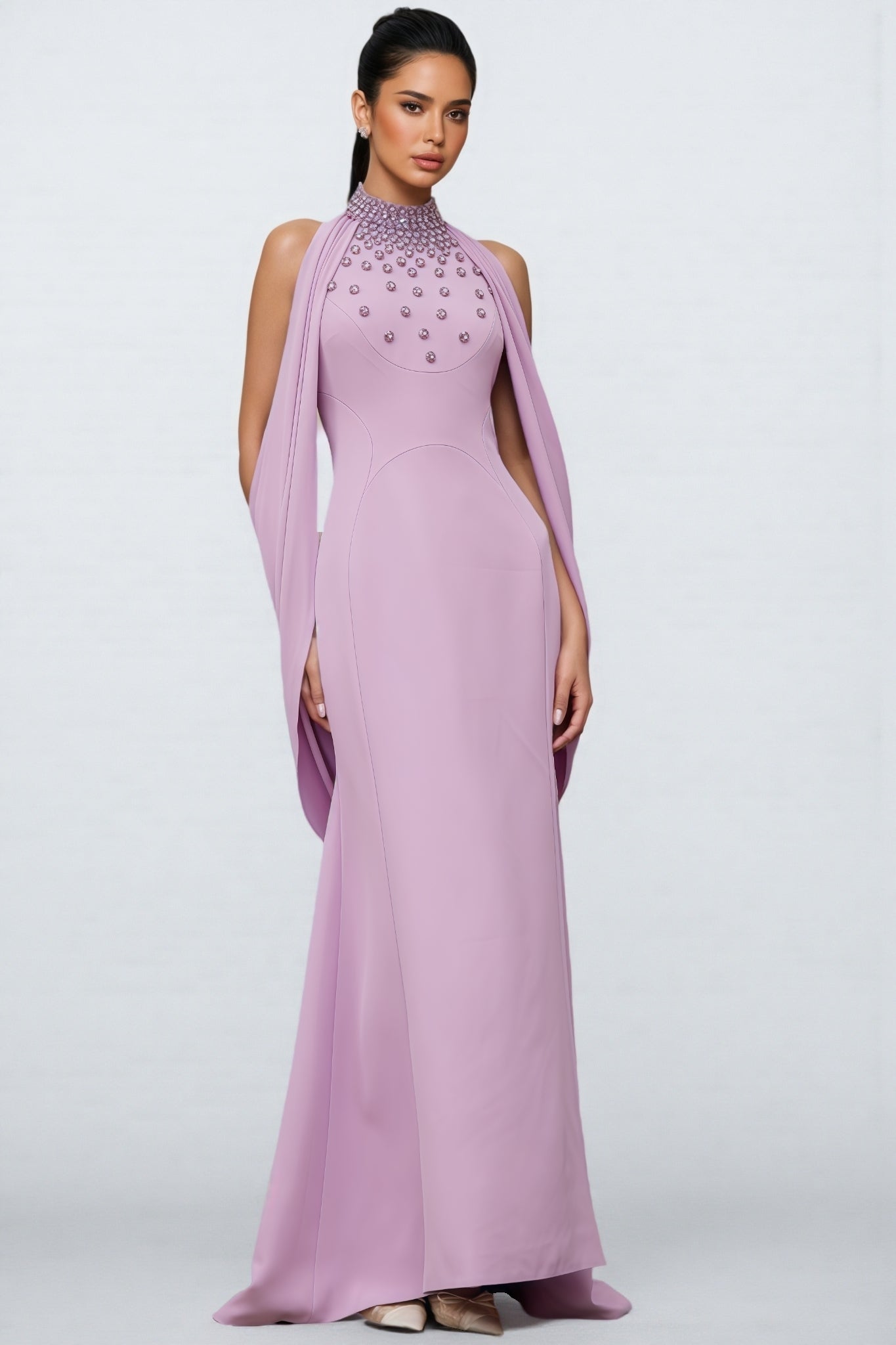 Tiana Purple Shawl Embellished Maxi Dress