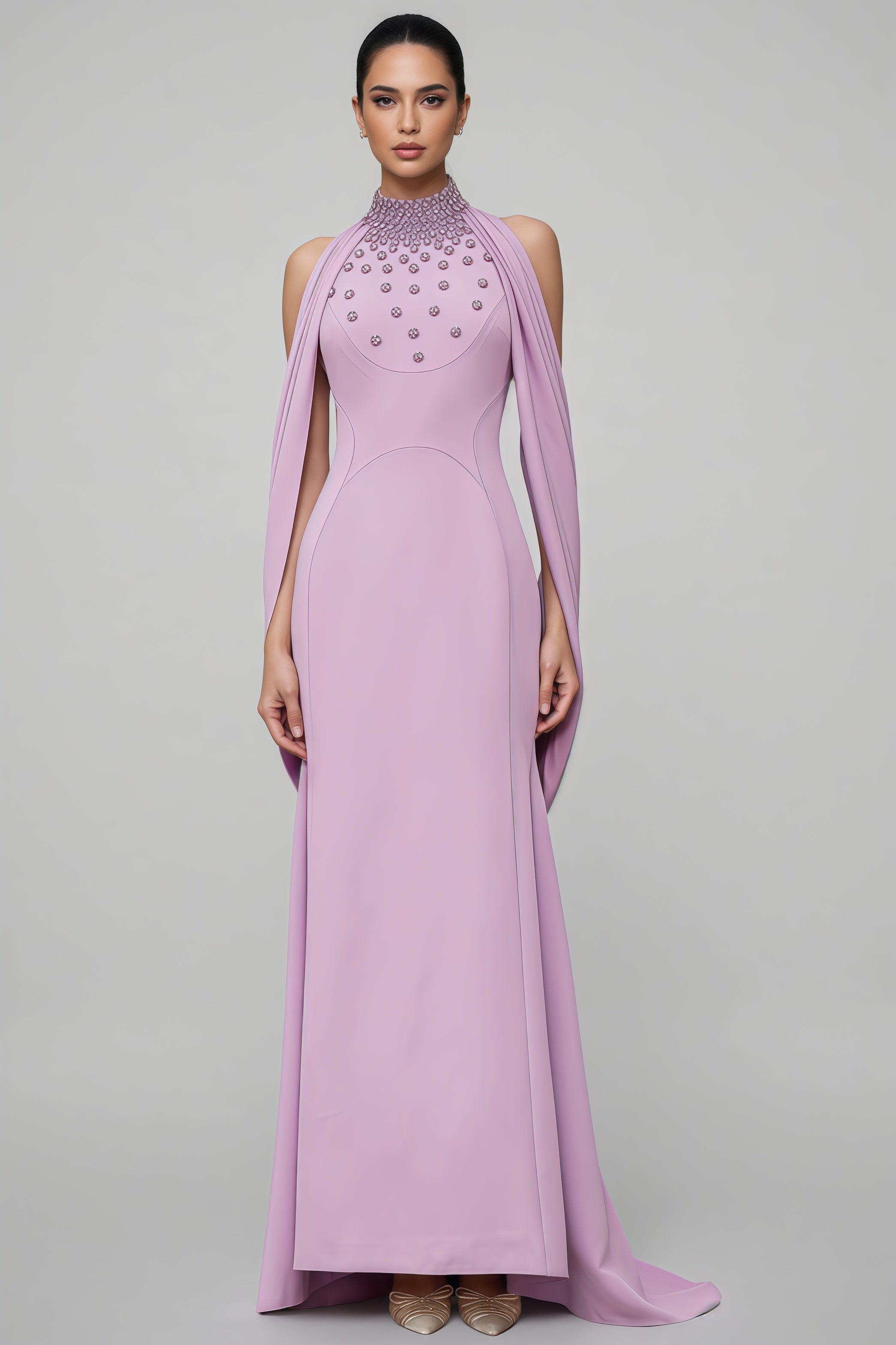 Tiana Purple Shawl Embellished Maxi Dress