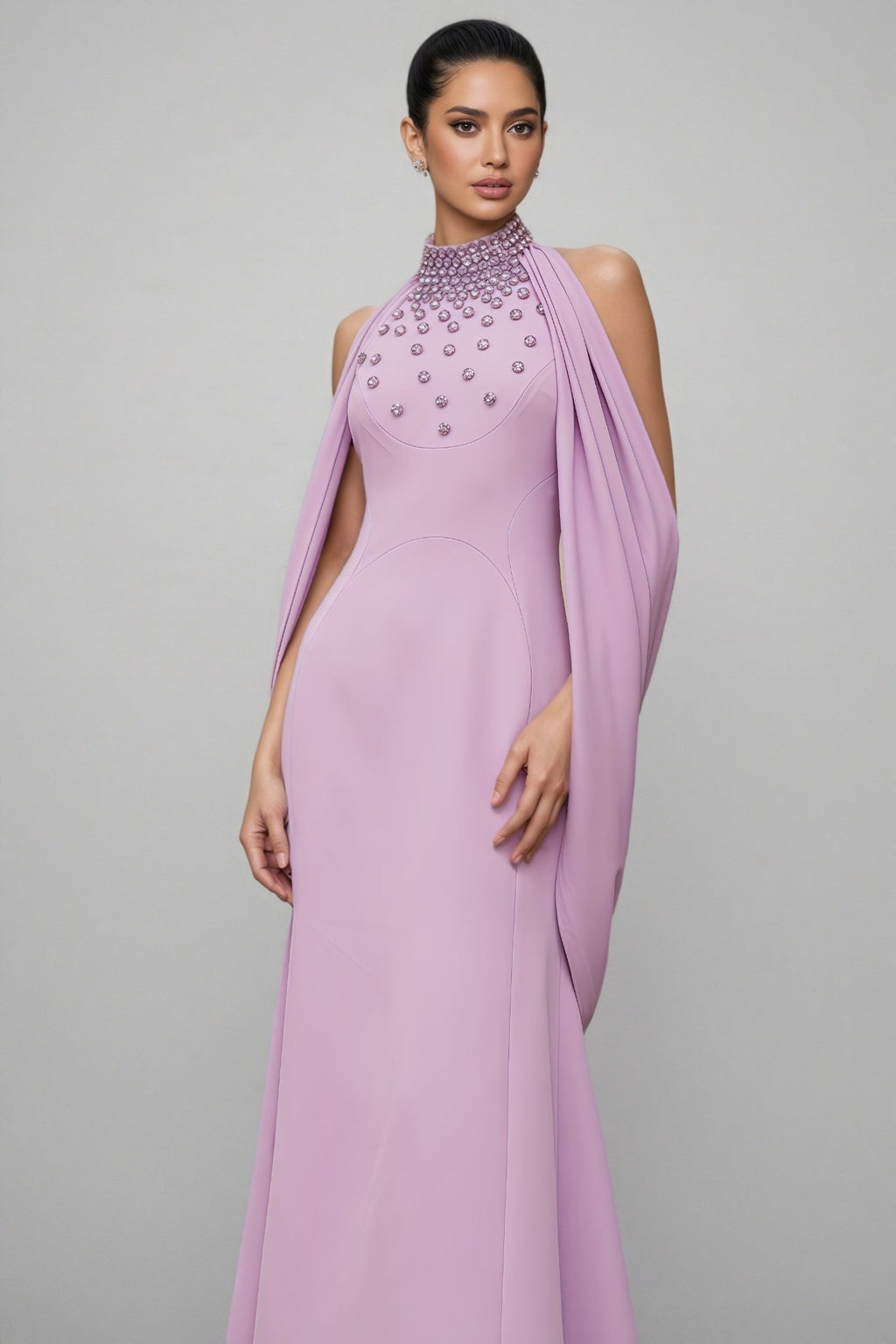 Tiana Purple Shawl Embellished Maxi Dress