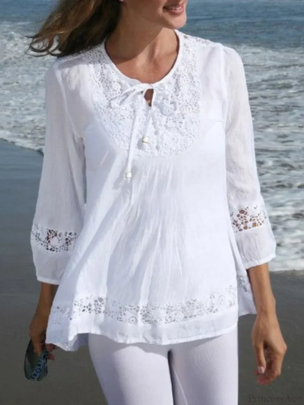 Lace Crochet Casual Patchwork Blouse