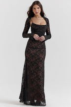 Autumn Elevated Lace Bodycon Long Dress for Women Premium Wardrobe Essential