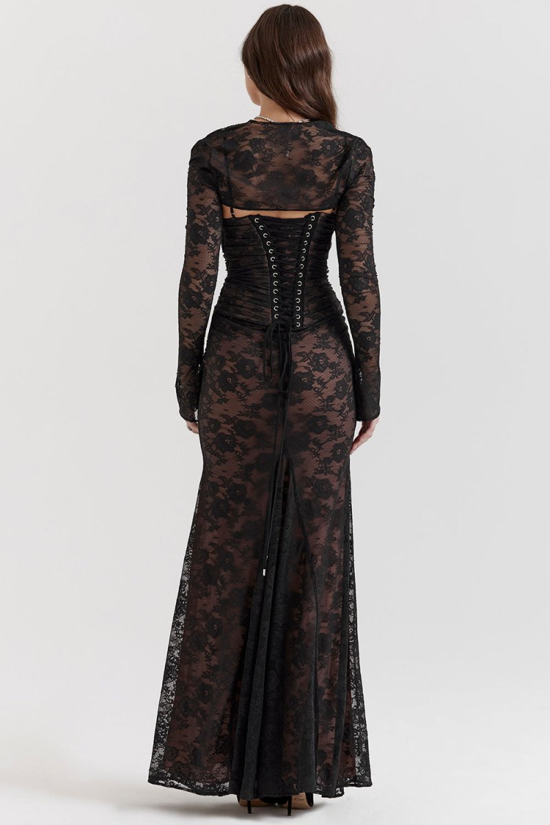 Autumn Elevated Lace Bodycon Long Dress for Women Premium Wardrobe Essential