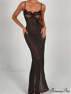 Lace Floral for Women Sexy Sleeveless Strap See Through Evening Cocktail Back Split Black Vestidos
