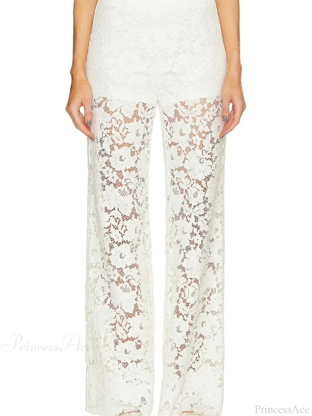 Lace Floral Loose Wide Leg See-Through Mesh Pant