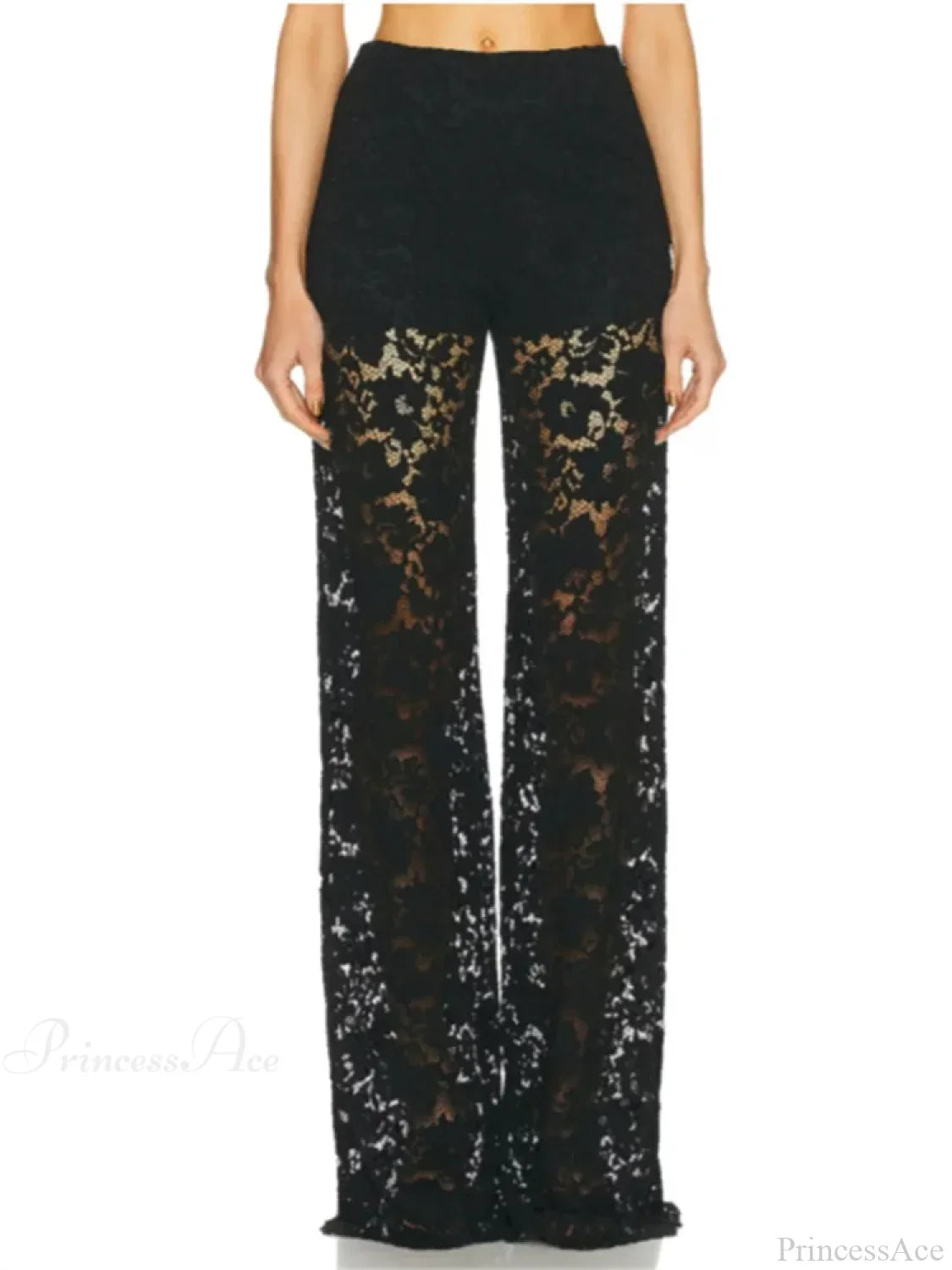 Lace Floral Loose Wide Leg See-Through Mesh Pant