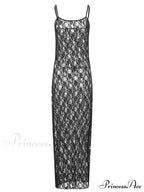 Lace Floral Mesh See Through Summer Beach Cover Ups Women Sleeveless Strap Solid Slim Vestidos