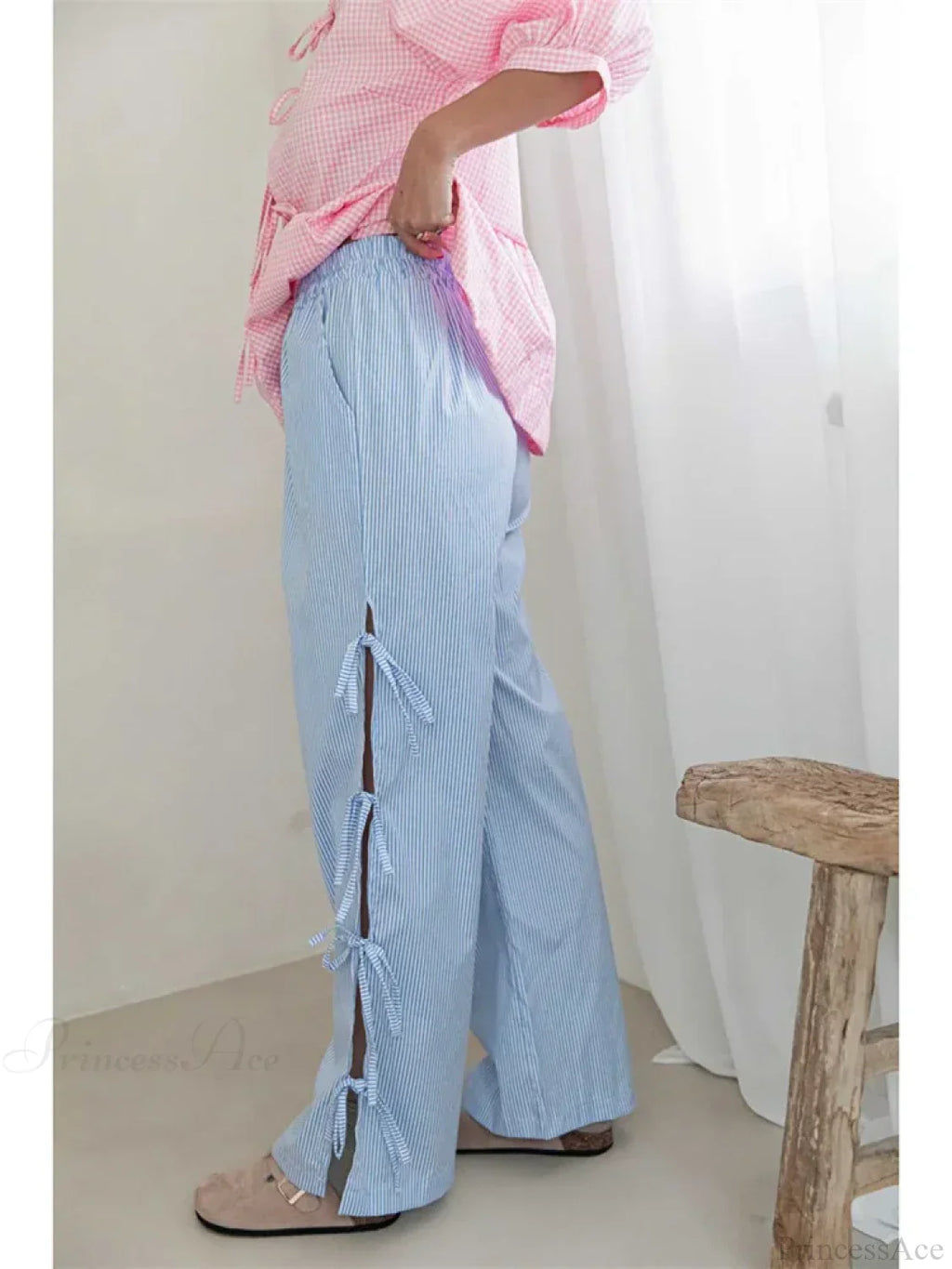 Lace Floral See-Through Elastic Waist Wide Leg Pant