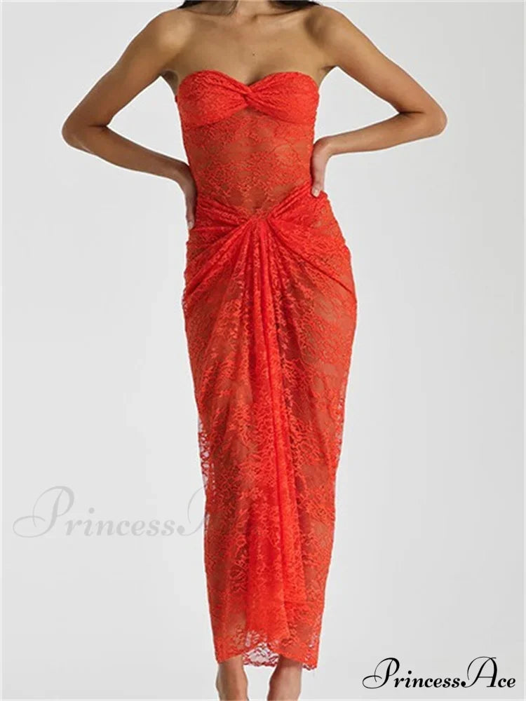 Lace Floral See Through Tube Summer Party Clubwear for Women Strapless Off Shoulder Ruched Push Up Vestido