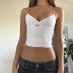Lace Floral Spaghetti Strap Backless Grunge Crop Top