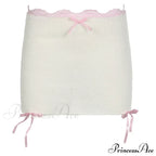 Lace Knitted Bow Fairycore Graceful Balletcore Micro Mini Skirt