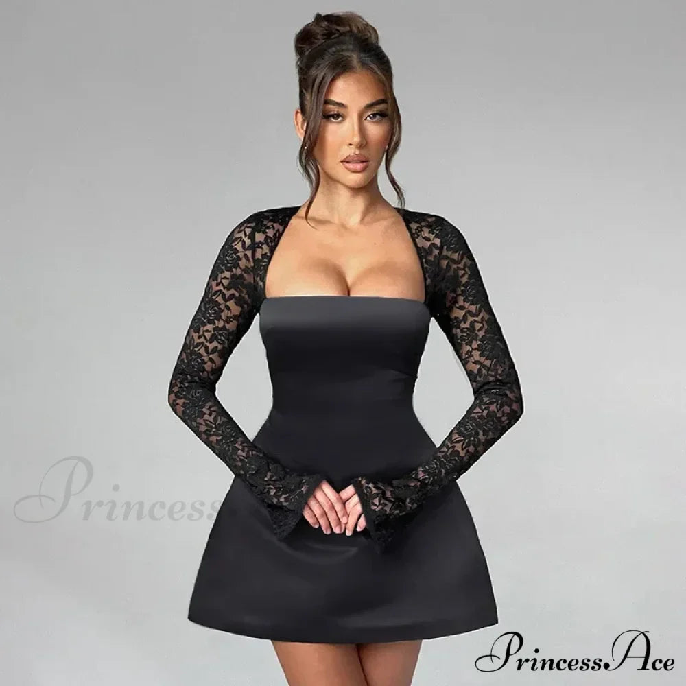 Lace Long Stylish Sleeve Mini Dress