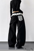 Lace Panel High Waist Wide Leg Jeans