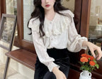 Lace Ruffle Edge Long Sleeve Blouse Sweet Blouse