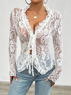 Lace See-Through Sexy Long Sleeve Blouse