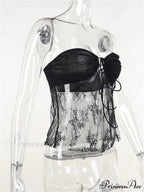 Lace Sheer Tube Charming Tie Up Slit Top