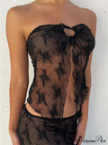 Lace Sheer Tube Charming Tie Up Slit Top