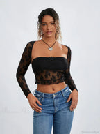 Lace Shrug Two-piece Floral Sheer Mesh Crop Outfit