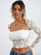 Lace Shrug Two-piece Floral Sheer Mesh Crop Outfit