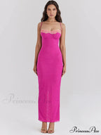 Lace Spaghetti Strap Charming Mesh Midi Dress