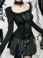 Lace Square Collar Knit Top