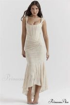 Lace Textured Strap Charming Wrap Midi Dress
