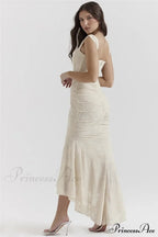 Lace Textured Strap Charming Wrap Midi Dress