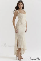 Lace Textured Strap Charming Wrap Midi Dress