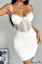 Lace Trim Boned Bodycon Party Dress