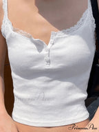 Lace Trim Button Trendy Up Cami Top