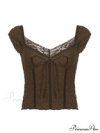 Lace Trim Graceful Buttoned Crop Top