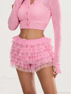 Lace Trim Multi-Layer Bloomer Short
