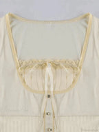 Lace Trim Padded Trendy Ribbed Crop Cami Top