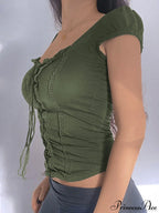 Lace Trim Tie Trendy Front Long Sleeve Blouse