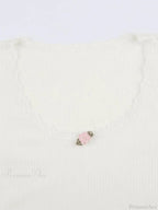 Lace Trim White Ribbed Modern Knit Crop Cami Top