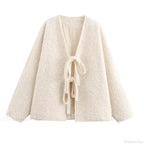 Lace-up Bow Brown Cardigan