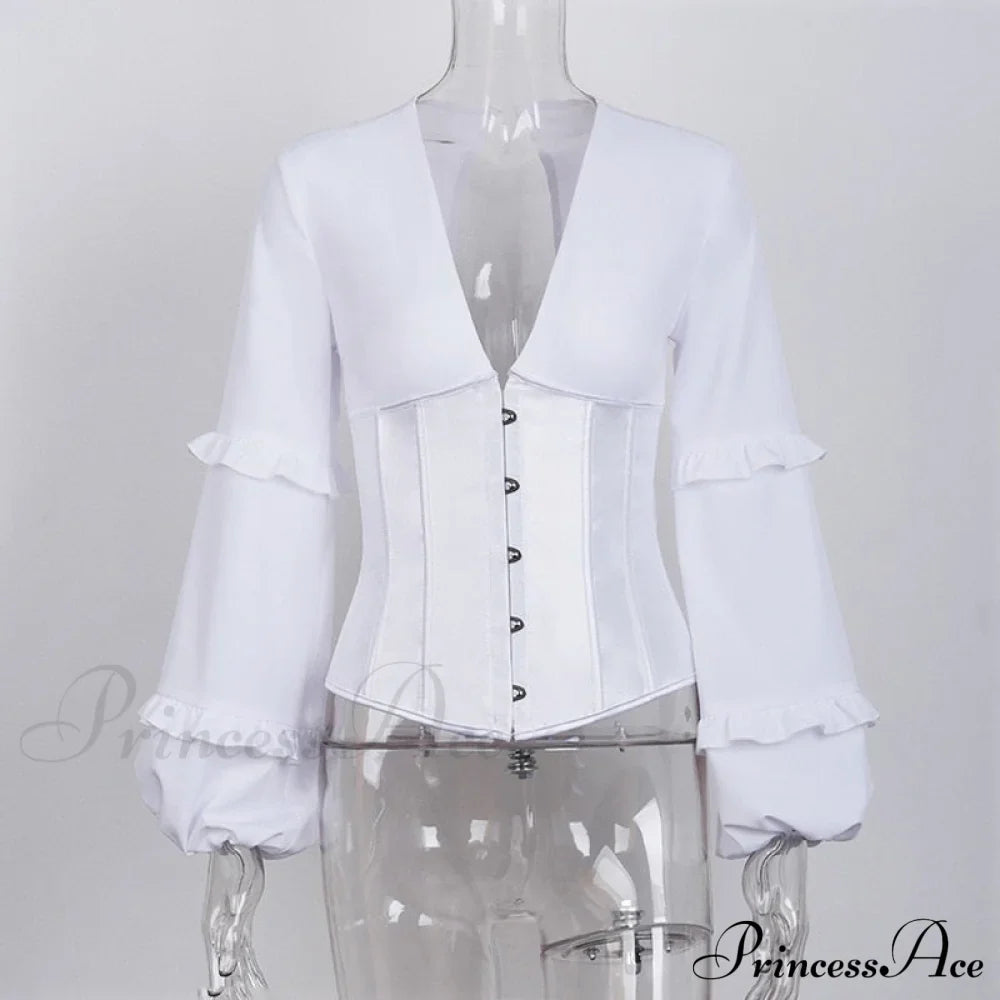 Lace Up Corset Charming Long Sleeve Blouse