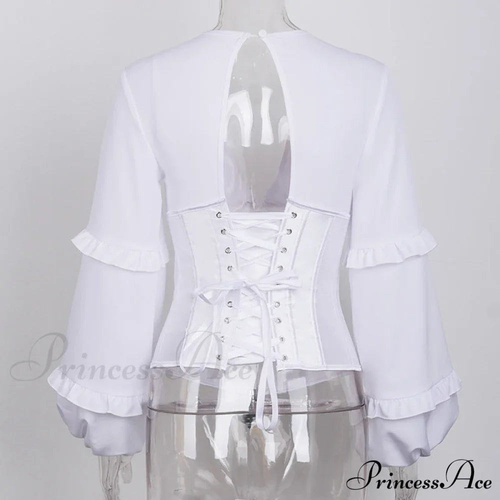 Lace Up Corset Charming Long Sleeve Blouse