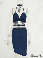 Lace Up Crop Top Two Piece Set with Deep V Neck