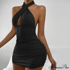 Lace Up HalterNeck Strapless Backless Sleeveless Night Club Short OutFit Hollow Out Out Dress