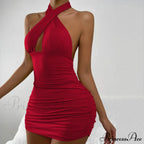 Lace Up HalterNeck Strapless Backless Sleeveless Night Club Short OutFit Hollow Out Out Dress