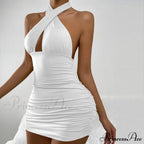 Lace Up HalterNeck Strapless Backless Sleeveless Night Club Short OutFit Hollow Out Out Dress
